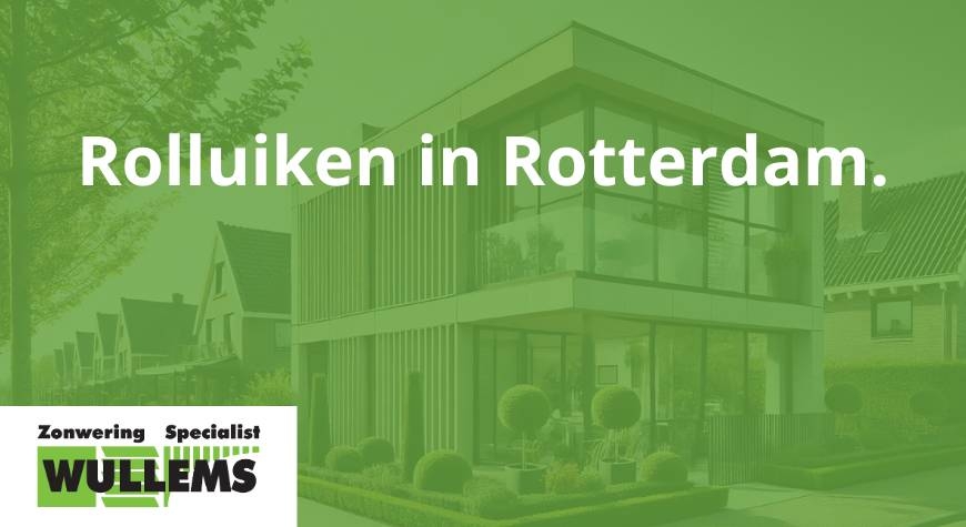 Een afbeelding met een achtergrond van rolluiken en een tekst met rolluiken rotterdam