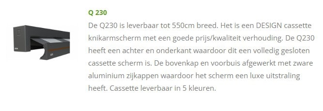 q230 knikarmscherm
