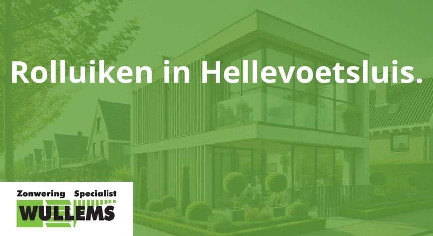 Hier is de afbeelding van een modern huis in Hellevoetsluis met stijlvolle rolluiken. Het huis bevindt zich in een schilderachtige buurt met goed onderhouden tuinen en geplaveide straten. Het weer is zonnig met een heldere blauwe lucht, wat de schoonheid van het huis en de omgeving benadrukt.